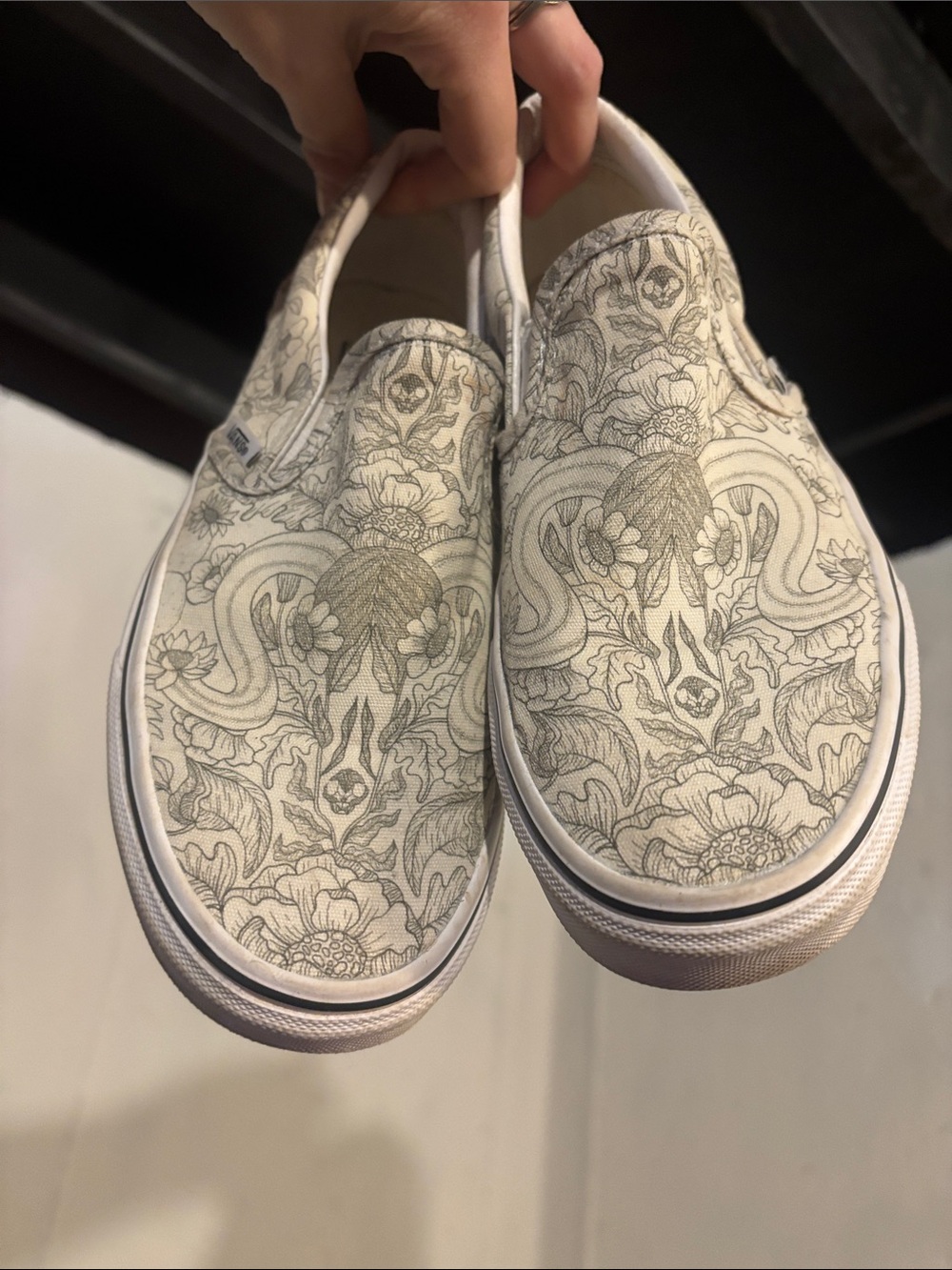 Vans Cream & Gray art Slip-On Sneakers